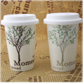 Haonai take away ceramic travel coffee mug double wall mug with white silicone lid